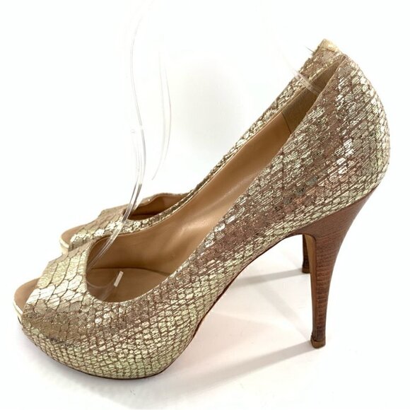 Giuseppe Zanotti heels 40 gold Italian leather snakeskin embossed platforms - Picture 5 of 15